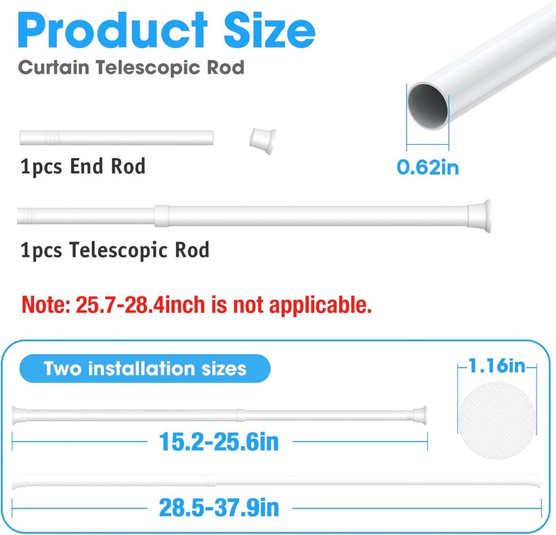 MEXAU 2Pack White Tension Curtain Rods18 to 36 Inch,Spring Loaded Curtain Rods No Drilling,Small Tension Rod for Windows Door Closet,Pressure Rod - Image 2